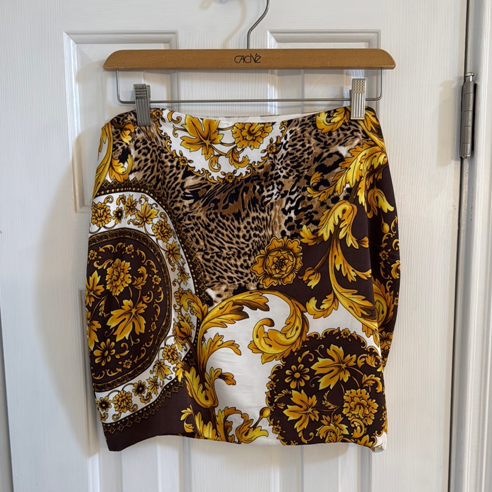 Boston Proper Andrea Behar Vintage Brown & Gold Equestrian Print Silk Mini